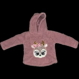 Pink Fleece Infant Hoodie with Deer Design